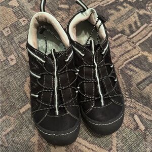 JBU Black and Aqua Slip On Athletic Shoes 10 Comfort Adjustable VGUC Athleisure